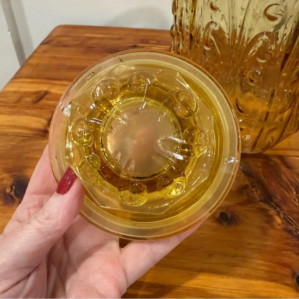 Vtg L E Smith Atterbury Scroll Amber Gold Glass Large Apothecary Jar Canister